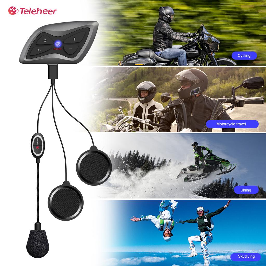 Teleheer T6 Plus Motorcycle Helmet Intercom 1500M Range BT5.1 Hands-free Interphone Full Duplex