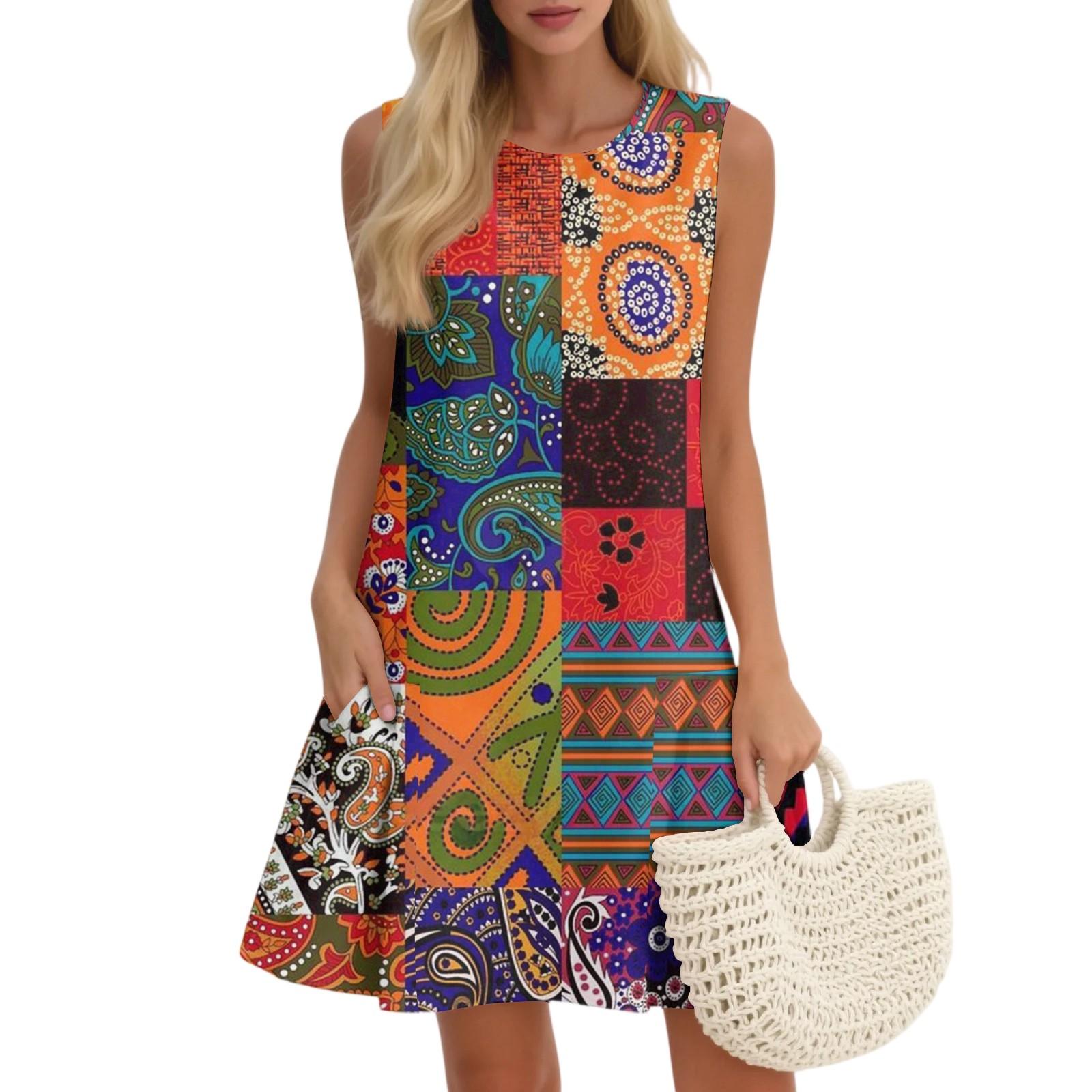 

Женский повседневный модный дышащий жилет с круглым вырезом, цветочное праздничное платье с карманами L киноварь