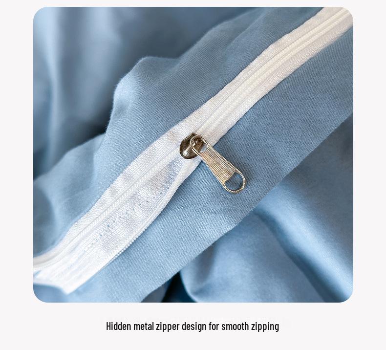 Luxury Pure Cotton Flannel Four-Piece Bedding Set: Solid Color Embroidered Bed Sheet & Duvet Cover Gift.