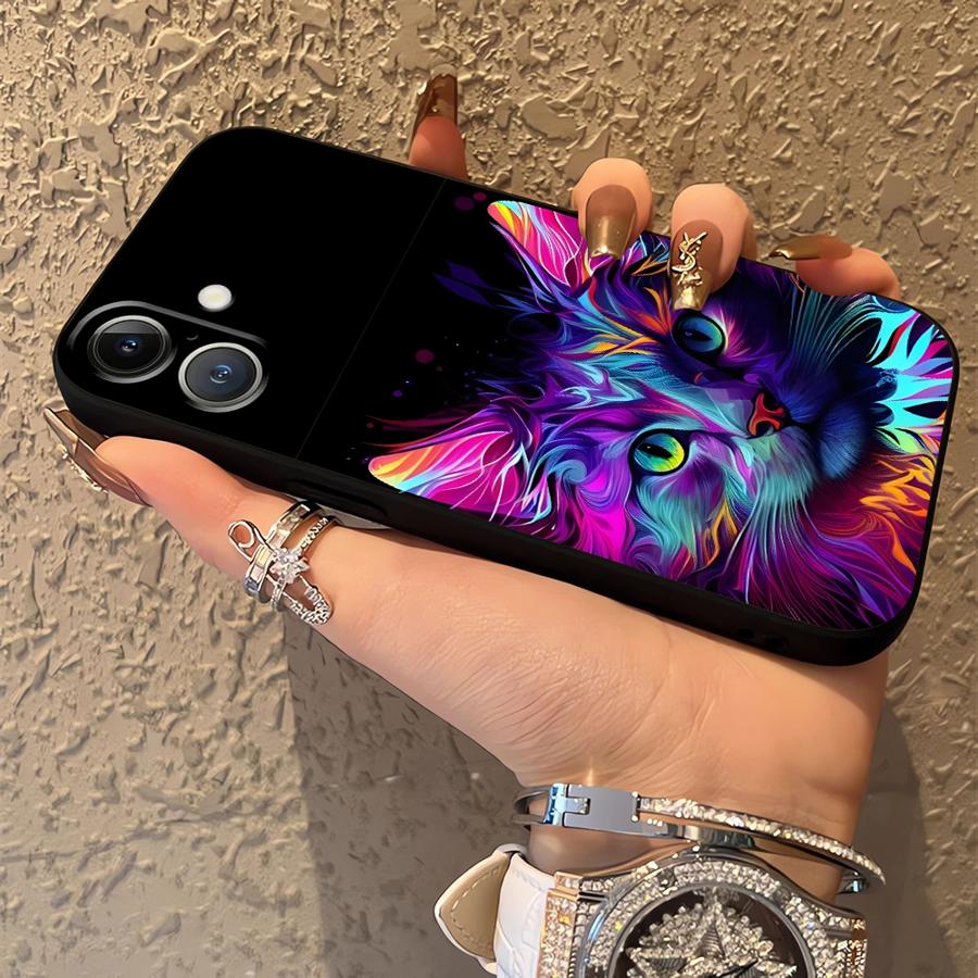 Cool Colored Cat Case for Apple iPhone 17 Pro Max 16 15 Pro 7 8 11 13 12 XR XS MAX Air 14 Funda Phone Cover