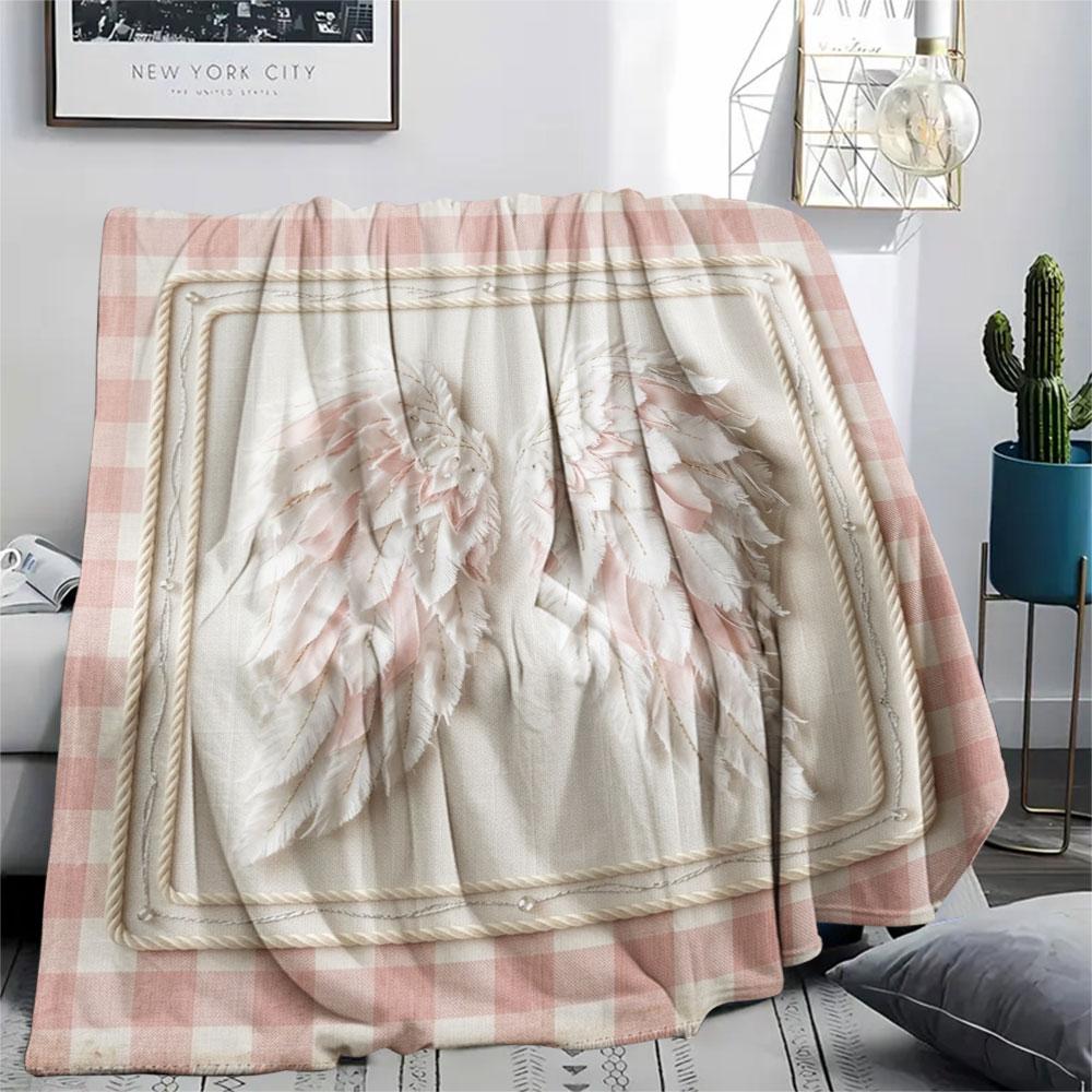 1PC Angel Wings Printed Flannel Blanket Lightweight and portable for Lunch Break Warmth and Comfort Halloween Gifts Holiday Present