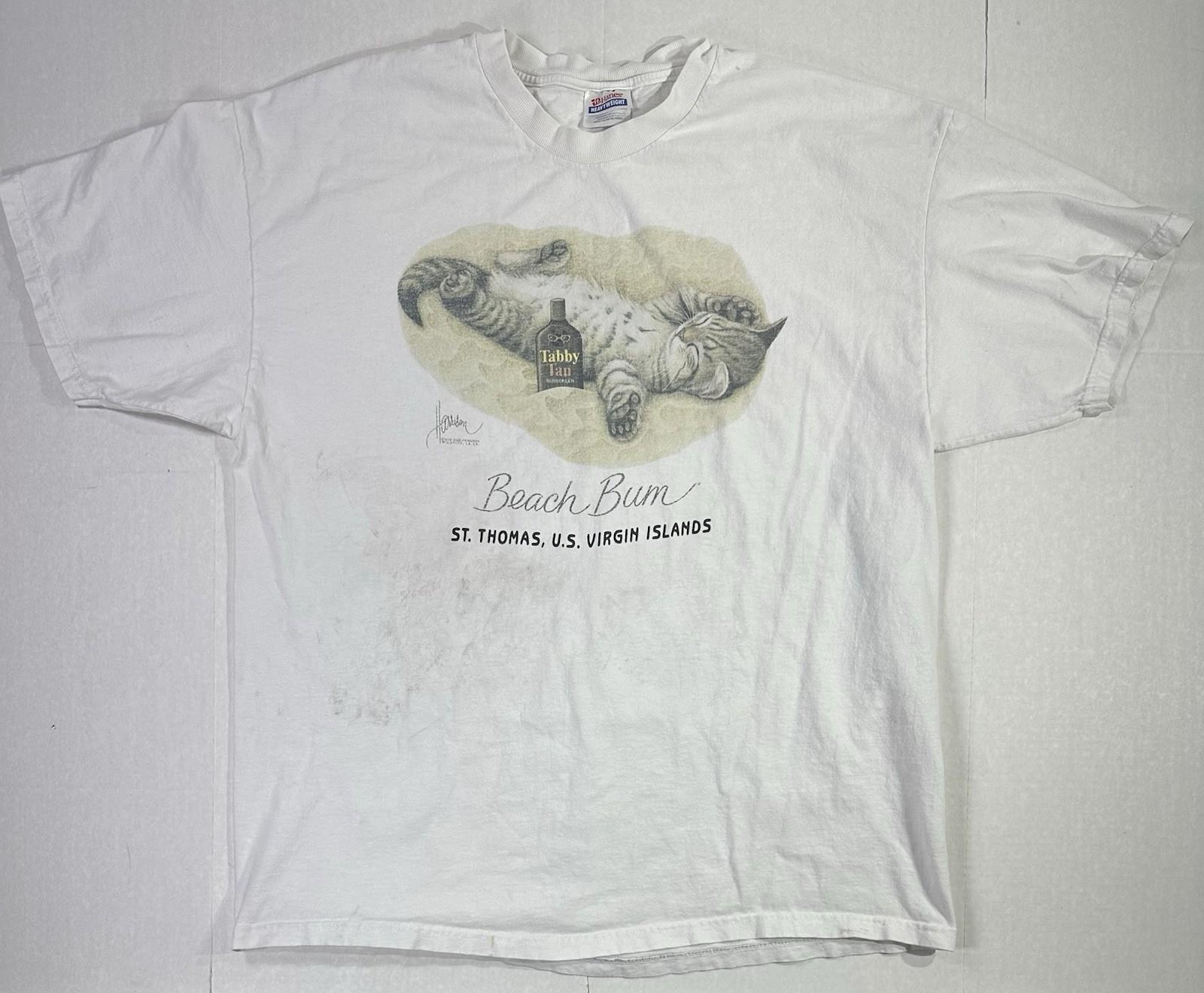 Vintage Hanes Beach Bum Cat Graphic T-Shirt St. Thomas Virgin Islands XL XXL