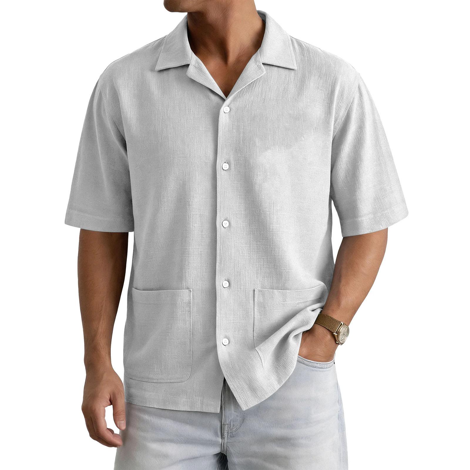 

Men s Casual Pocket Collar Short-Sleeve Shirt XL білий