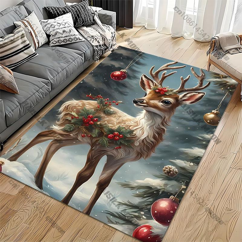 Festive deer holiday winter theme carpet Yoga living room room decor children's crawling mat doormat area rug games mat