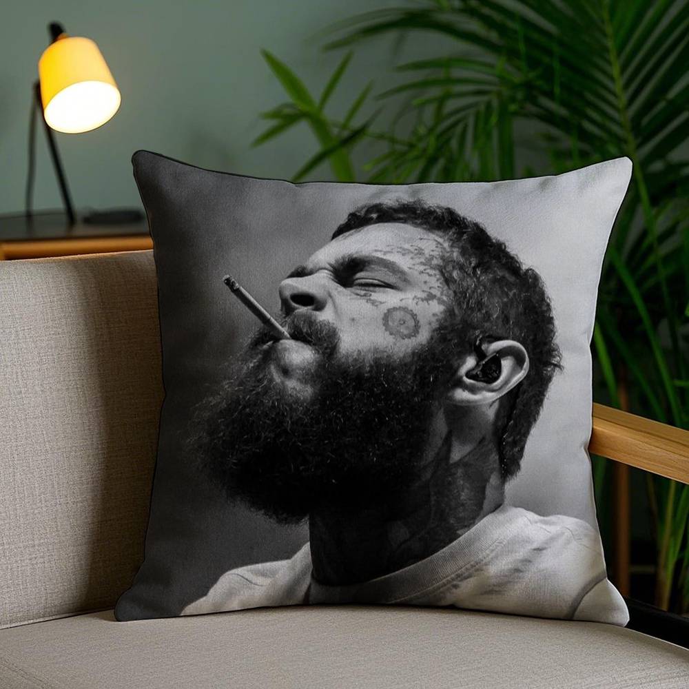 P-Post M-Malone Pillow Case Home Dorm Chair Back Short Plush Double-Sided Printing Office Nap Time Cushion Cover