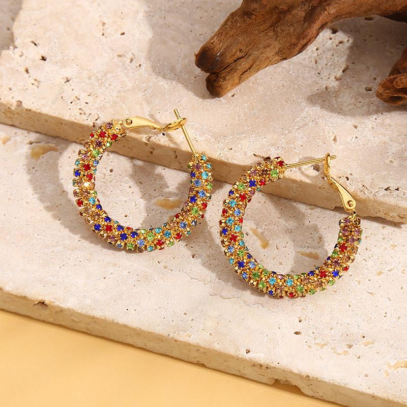 Colored Zircon Simple Hoop Earrings For Women Fashionable Personalized Daily Accessory Party  Birthday Anniversary Gifts