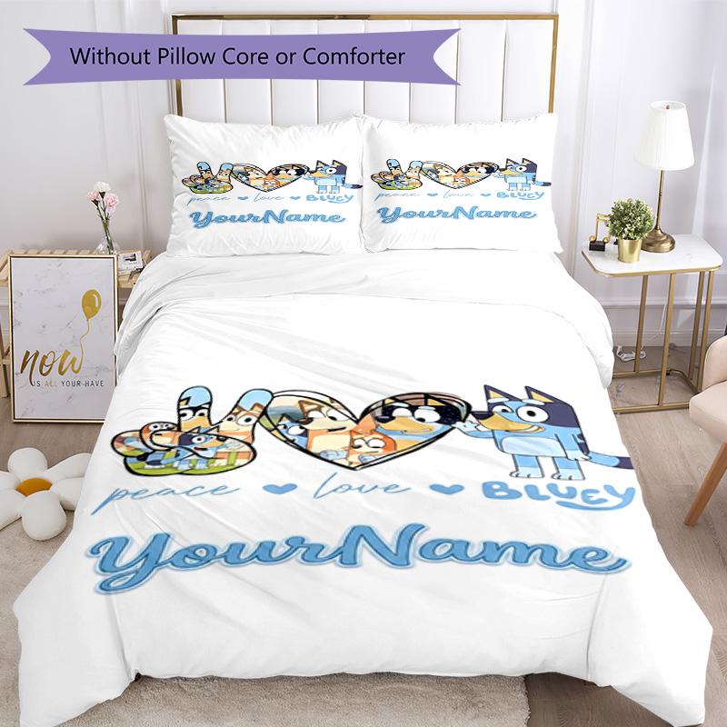Bluey 103 Customize Your Name Bedding Set Breathable Duvet Cover with Pillowcases Home Decoration Birthday Gift