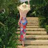 Thailand Summer Dopamine Print Halter Island Suspender Dress Strap Seaside Beach Tropical Vacation Slim Fit