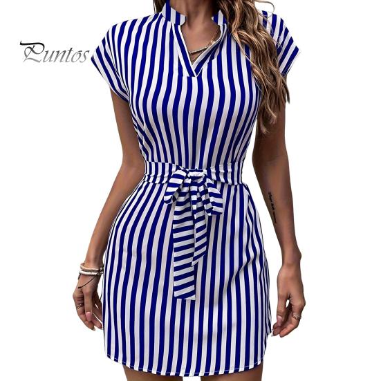 

Женское летнее мини-платье с v-образным вырезом, без рукавов, на талии, с узкими завязками, короткое платье с принтом в вертикальную полоску, офисное платье для отпуска XL синий