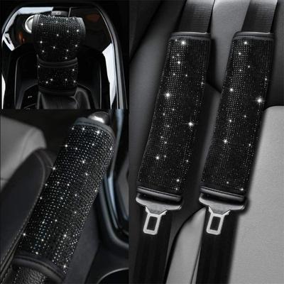 Housse de levier de vitesse de voiture en cristal diamant noir, housse de frein à main de levier de vitesse automatique en strass, accessoires d'intérieur de voiture Bling, décoration