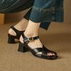 Krazing Pot Cow Skin Hollow Decoration Thick Heels Peep Toe Party Summer Size 41 Gladiator Superstar Women Sandals