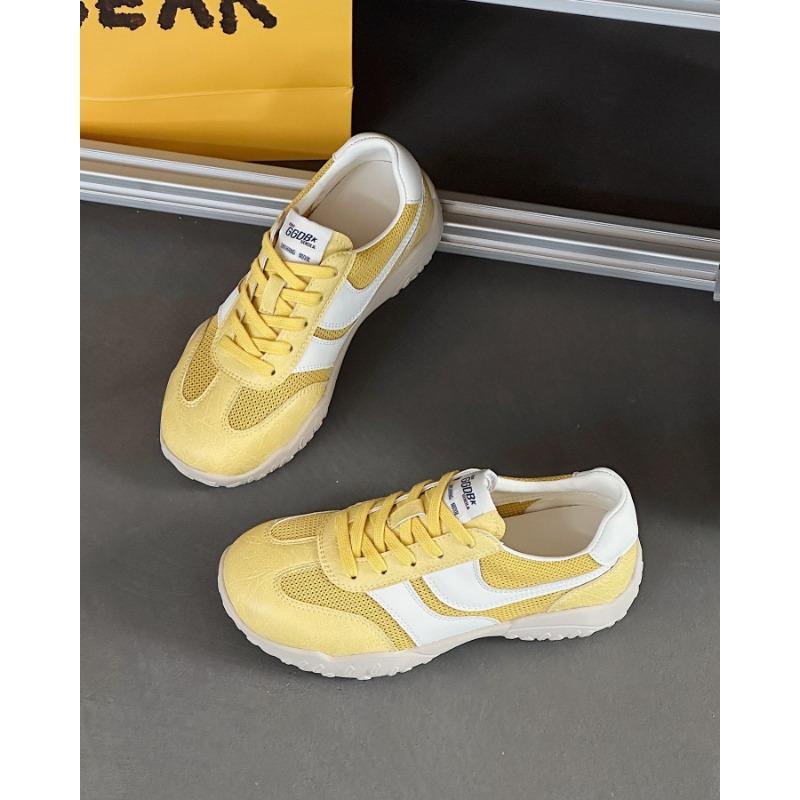 

Leather mesh breathable women s summer new versatile soft bottom sports and leisure board 35 жёлтый