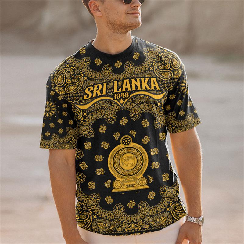 Camisetas de Manga Corta para Hombre y Mujer con Gráfico del Emblema de Sri Lanka, Camisetas Casuales de Exterior de Cuello Redondo Oversize, Tops