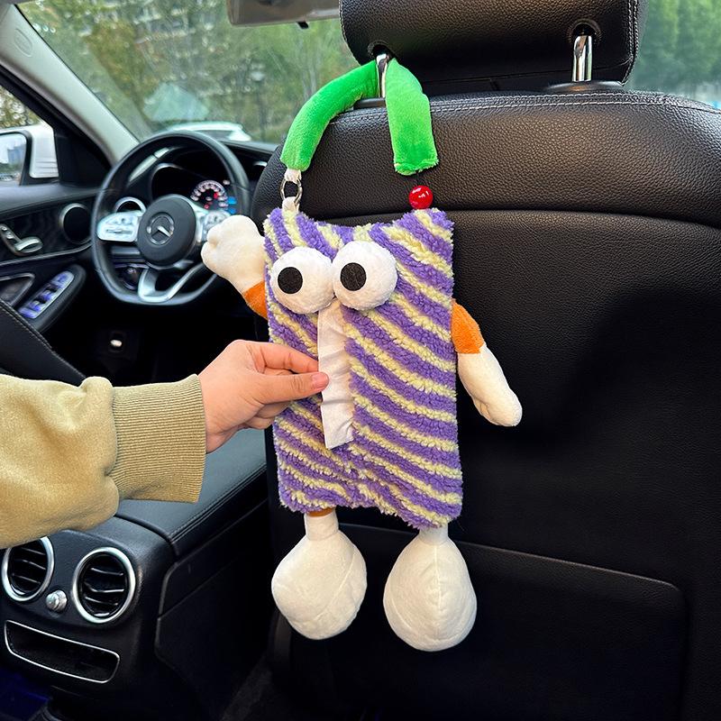 Car Tissue Box Hanging Cartoon Monster Car Seat Back Tissue Hanging Bag Car Tissue Box Car Interior Decoration Supplies