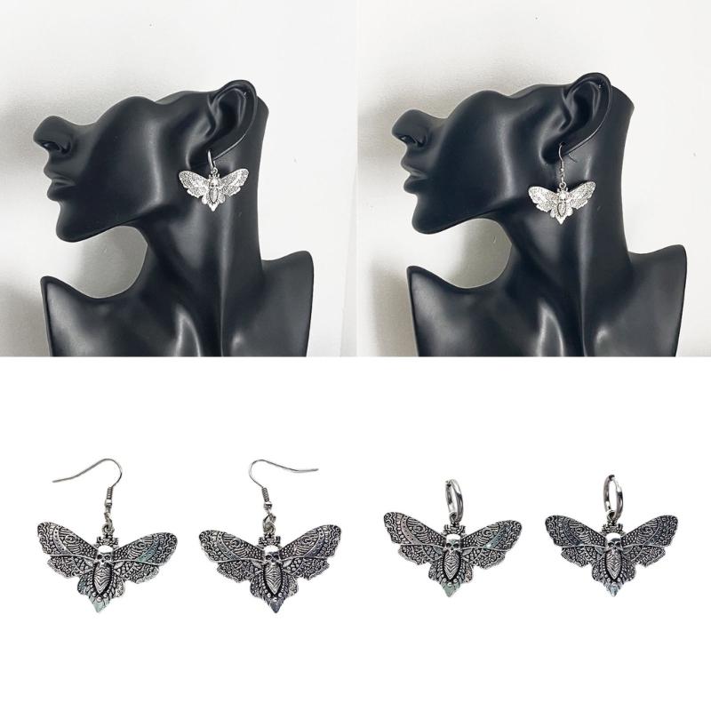 1 Pair European and American Metal Hook Earrings Retro Fashion Halloween Butterflies Skull Pendant Earrings for Women
