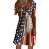 New Summer Ladies American Flag Stars and Stripes Printed Short Sleeve Dress