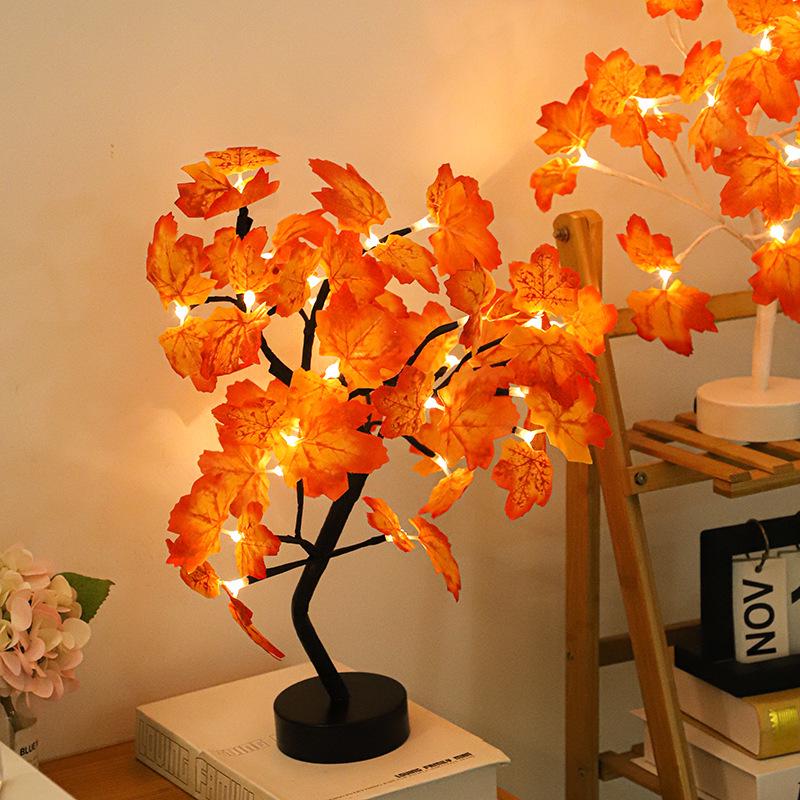 LED White Maple Leaf Tree Light - Decorative Night Light for Thanksgiving Atmosphere.