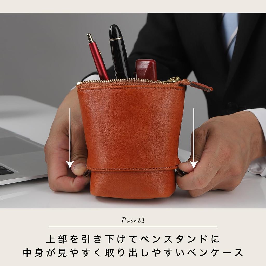 EBISSY Genuine Leather Pencil Vertical Large Stand Pouch for Makeup and Art Unisex Gift Case, Freestanding, Stand, Capacity, Brushes, Cosmetics,