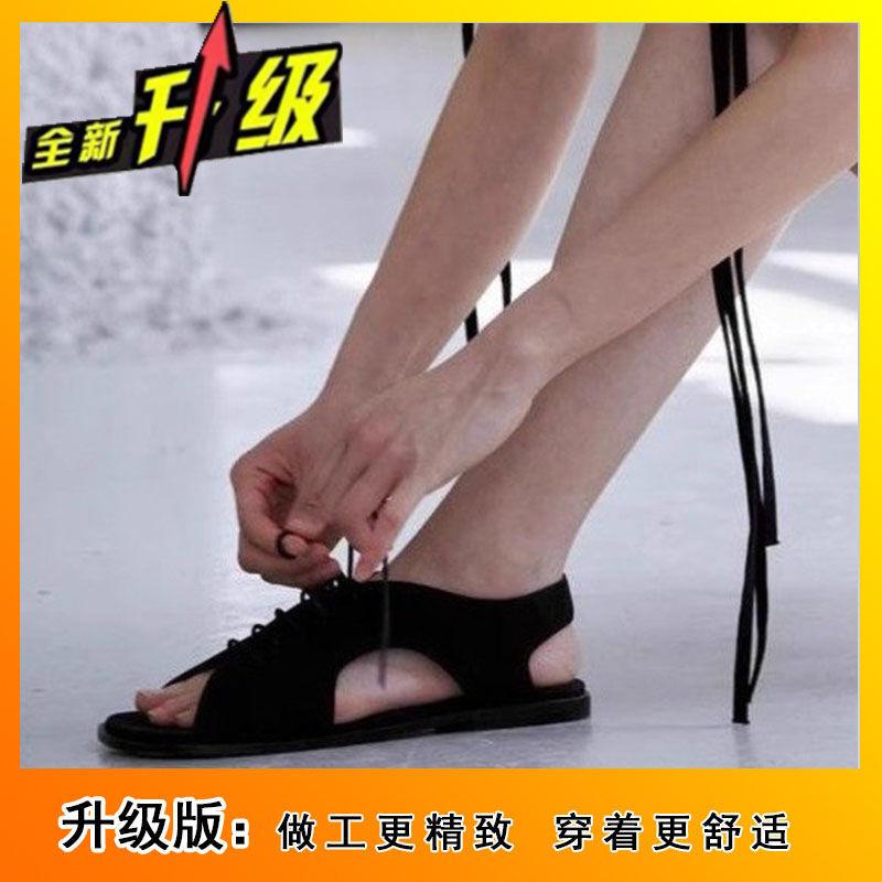 2025 summer new open-toe straps flat-bottomed niche sandals fashionable versatile retro outerwear lace-up sandals women