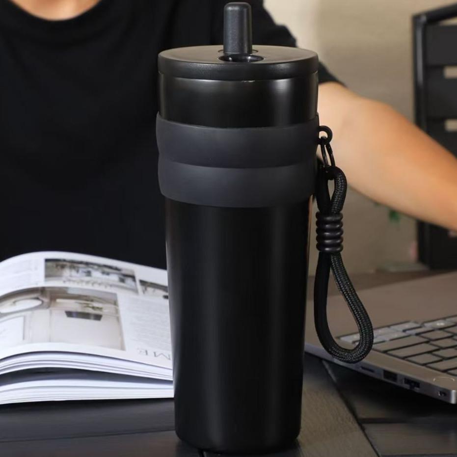 

700ml/23oz Travel Thermos with Straw and Leak-Proof Lid, Stainless Steel Metal Water Bottle for Hot and Cold Coffee Drinks One size