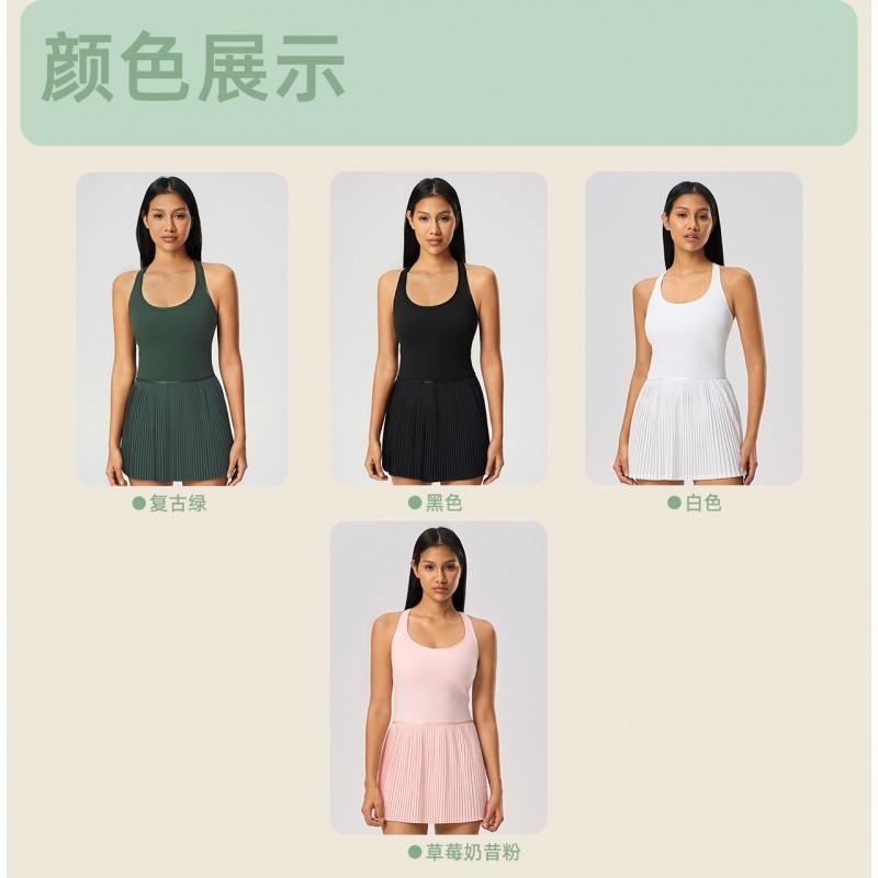 Womens Athletic Dress With Built-in Bra Support Pleated Skirt Yoga Tennis Gym Workout Sportswear