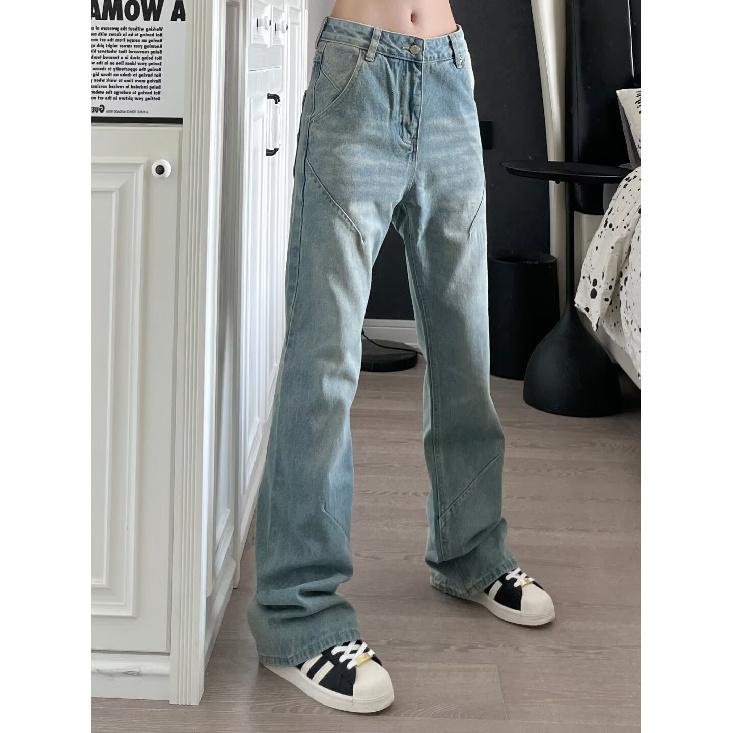 

Осень и зима Новые американские джинсы High Street Washed Light Color для мужчин и женщин Прямые слегка расклешенные свободные широкие брюки M синий