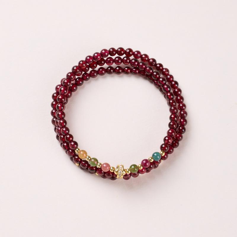 Natural Three-ring Garnet Bracelet for Women, Crystal Hetian Jade Bracelet, Gift, Light Luxury, Niche, Simple and Versatile Jewelry