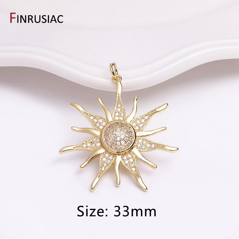 DIY Nacklace Making Supplies Inlaid Zircon Round Sun Charms Gold Plated Brass Sun Pendants For Jewelry Making Accessories