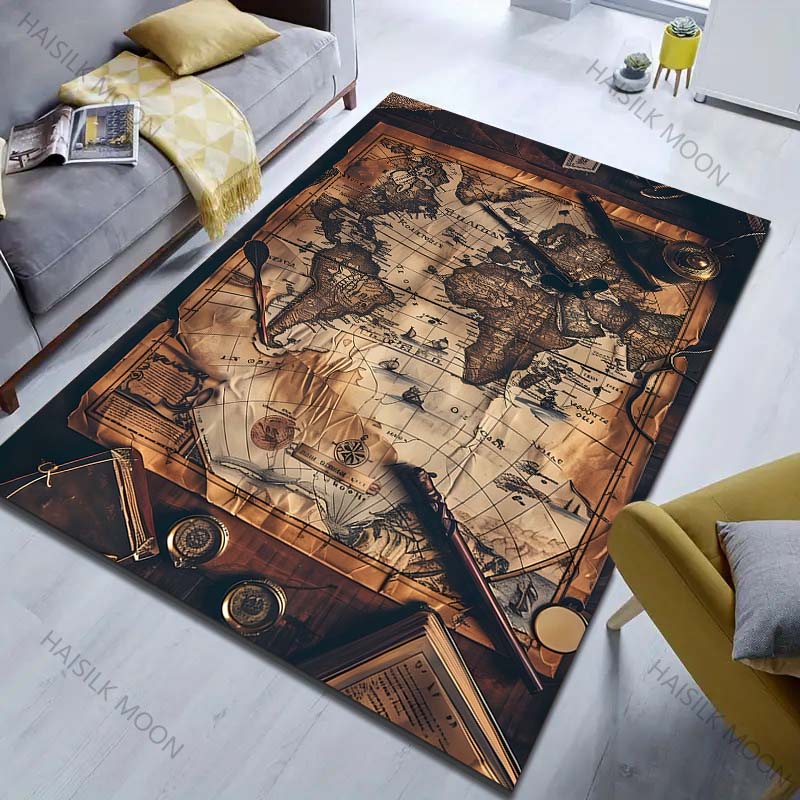 Vintage Nautical World Map Print Carpet for Bedroom Living Room Bedside Sofa Floor Mat Modern Home Decor Area Rug