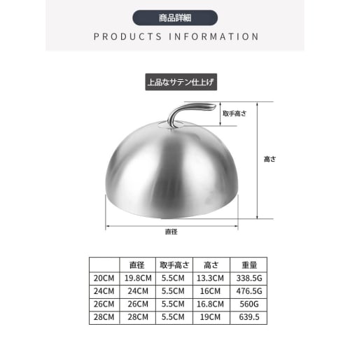 Desirable Stainless Steel Dome-Shaped Teppanyaki Dish Lid (20cm) for Steak and Okonomiyaki