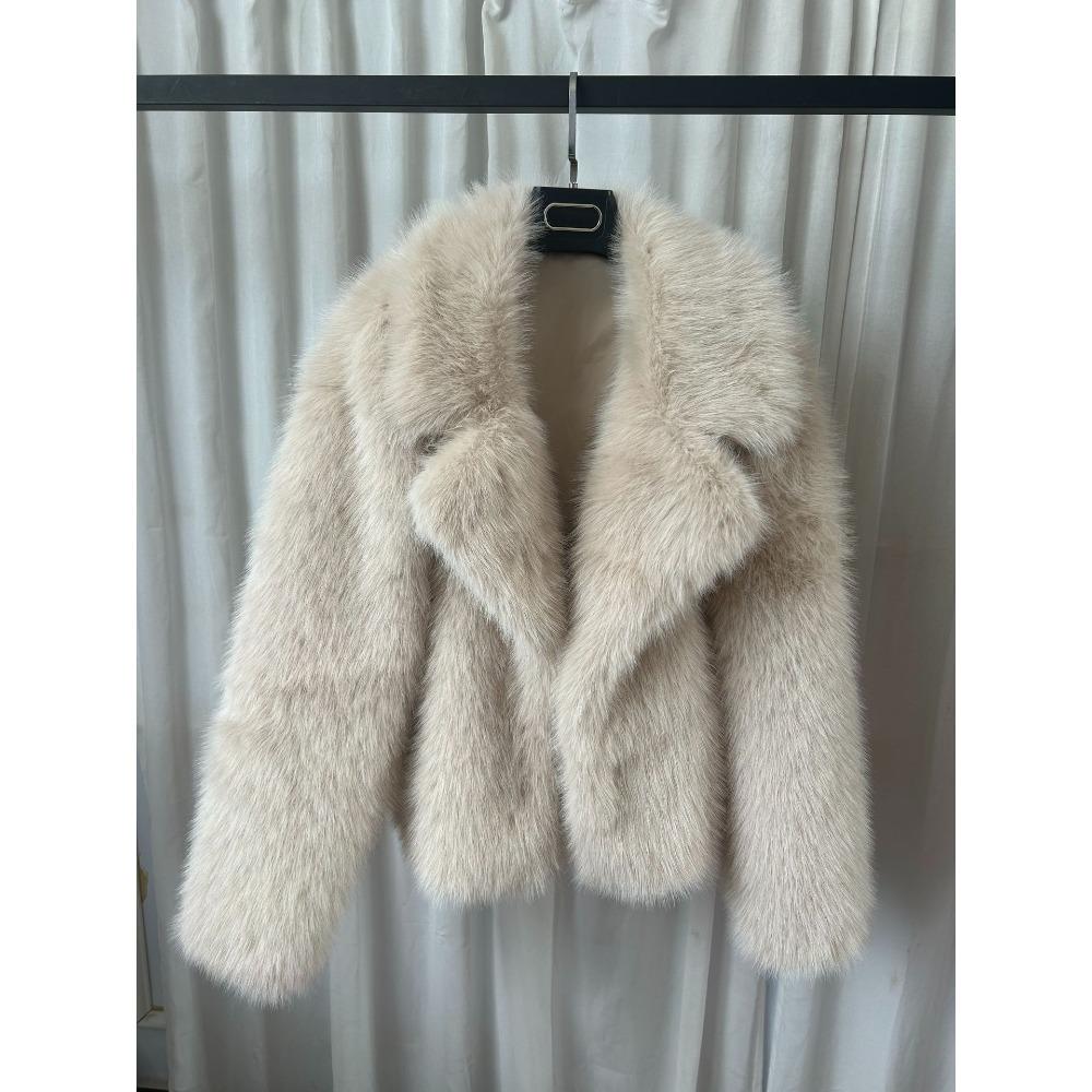 Women's Notched Lapel Long Sleeve Oversized Urban Style Faux Fur Coat Jacket