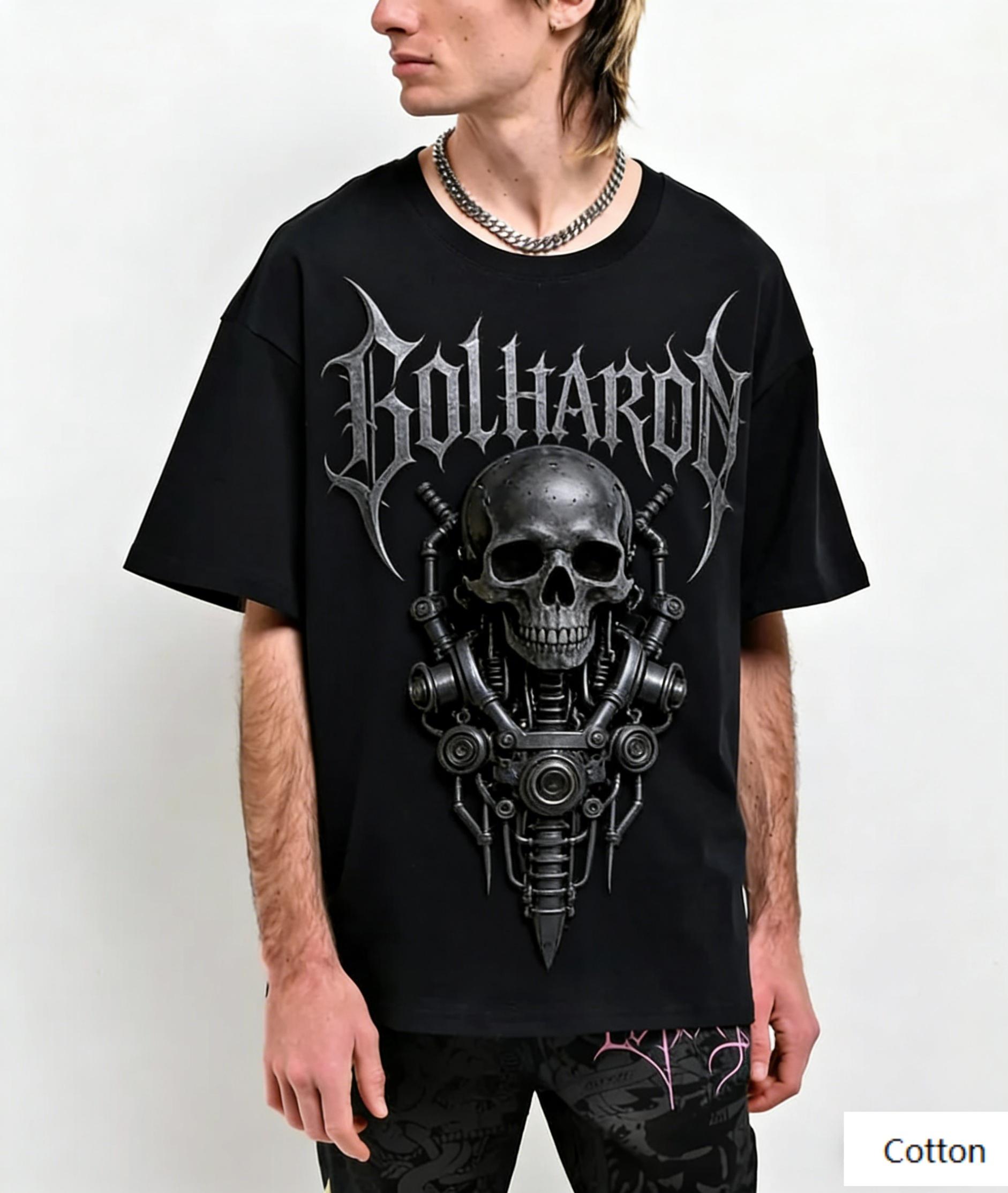 Golhardon Cyberpunk Mechanical Skull Graphic Cotton T-Shirt Unisex Industrial Dark Culture Casual Short Sleeve Tee S разноцветный