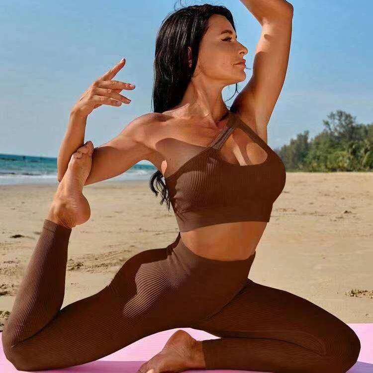 JYL Two Piece Fitness Set Small High Waist Sports Shorts Outfit