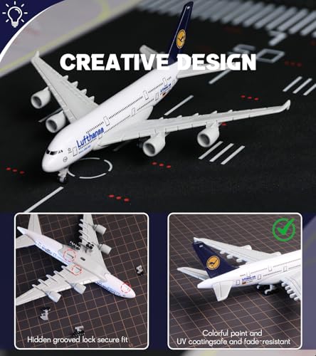 QIYUMOKE 1/400 German A380 Airplane Model Kit (6-inch Large) with Assembled Aircraft Landing Gear and Display Stand for Airbus A380 Airplane Model Kit