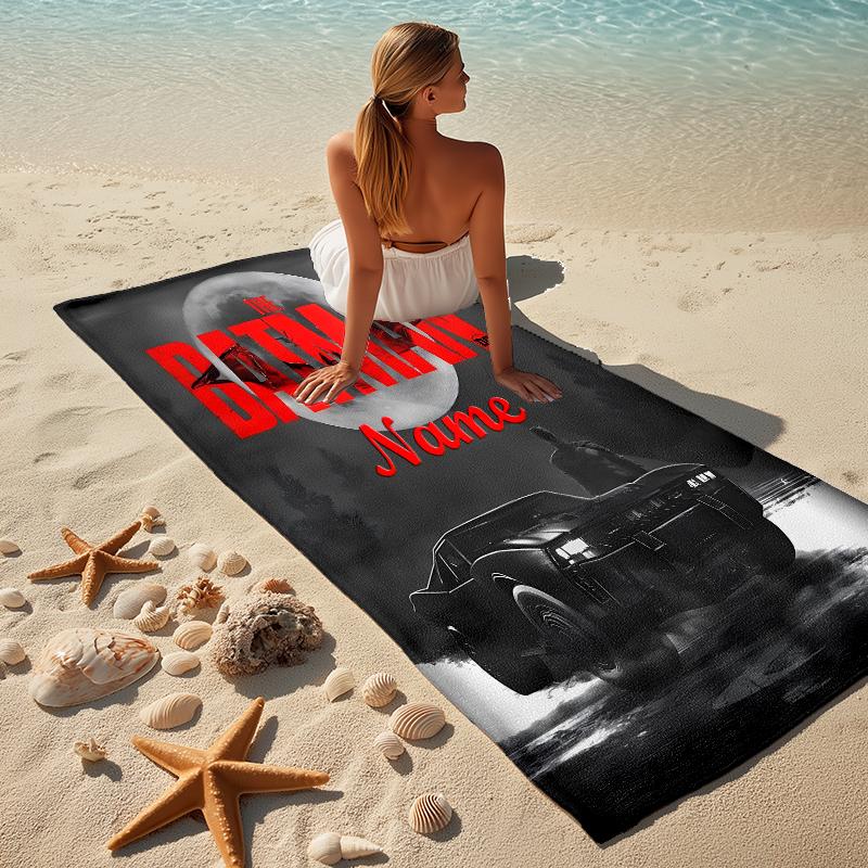 Custom Name Batman Night Stylish Digital Printing Beach Towel Quick‑Drying Absorbent Blanket for Beach Pool Gym Travel