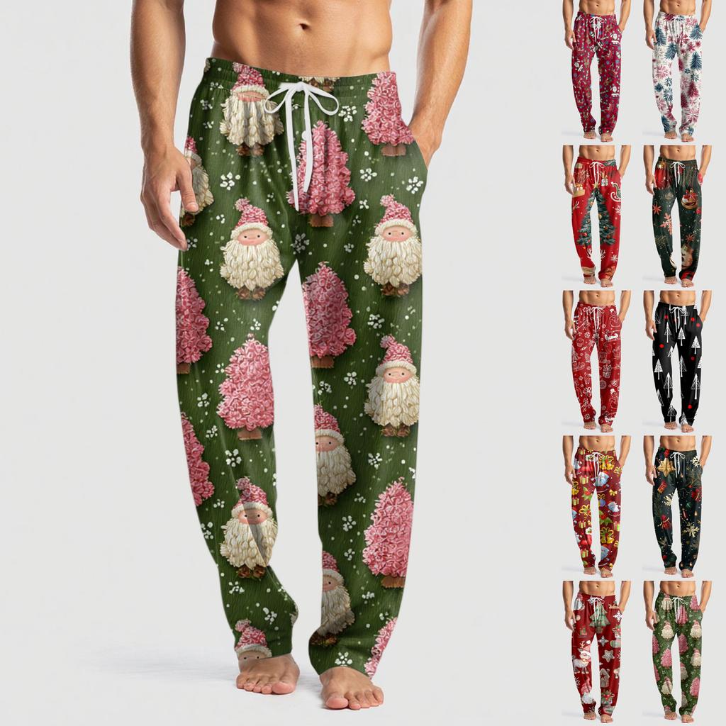 Men's Knitted Fashion Print Pocket Casual Pants Pajama Pants