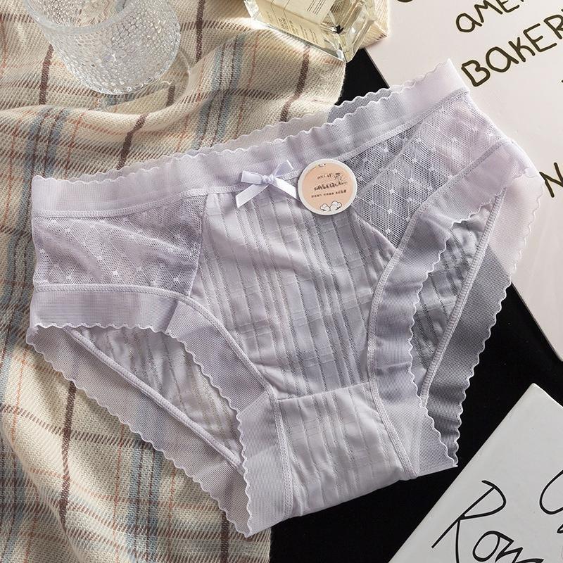 Женские весенне-летние простые кружевные сексуальные трусы с вырезом и бантиком, антибактериальные, 7A, бесшовные M