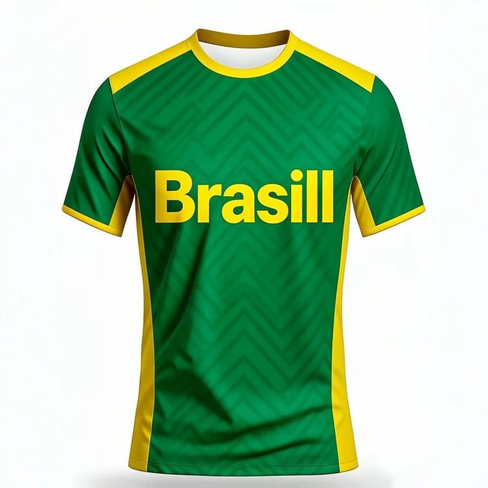 Soccer Fan Pick! Brazil Flag Print Short Sleeve Polo Shirt, Sporty Style