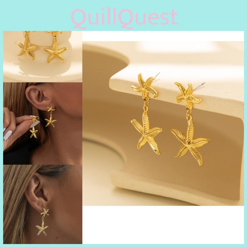 Trendy Plated Gold Starfish Earrings Stylish Gold Alloy Star Shape Earrings For Women For Autumn