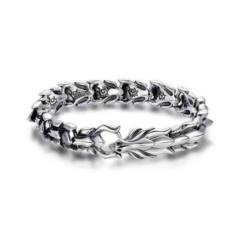 Vintage Personality Dragon Head Stainless Steel Chain Bracelet for Men Women Punk Style Dragon Bone Bangle Hip Hop Rock Jewelry