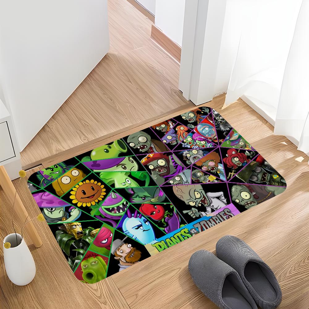 P-Pflanzen-vs Cartoon Z-Zombies Badezimmermatte Rutschfest Wasserabsorbierend Langes Streifenpolster Schlafzimmer Matte Hotel Dekor Matte