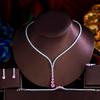 ThreeGraces 4pcs Elegant Shiny Pink Round Zirconia Fashion Bridal Wedding Banquet Evening Party Jewelry Set for Women T1042