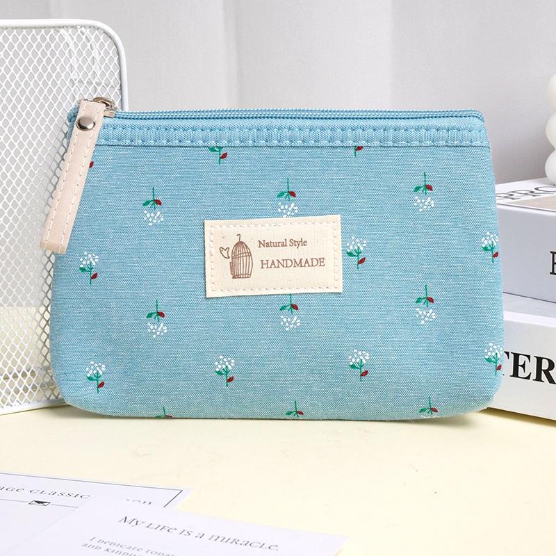 1Pc Storage Bags Cute Toiletry Organizer Purse Rectangle Canvas Small Cosmetic Bag Coin Purse Floral Prints