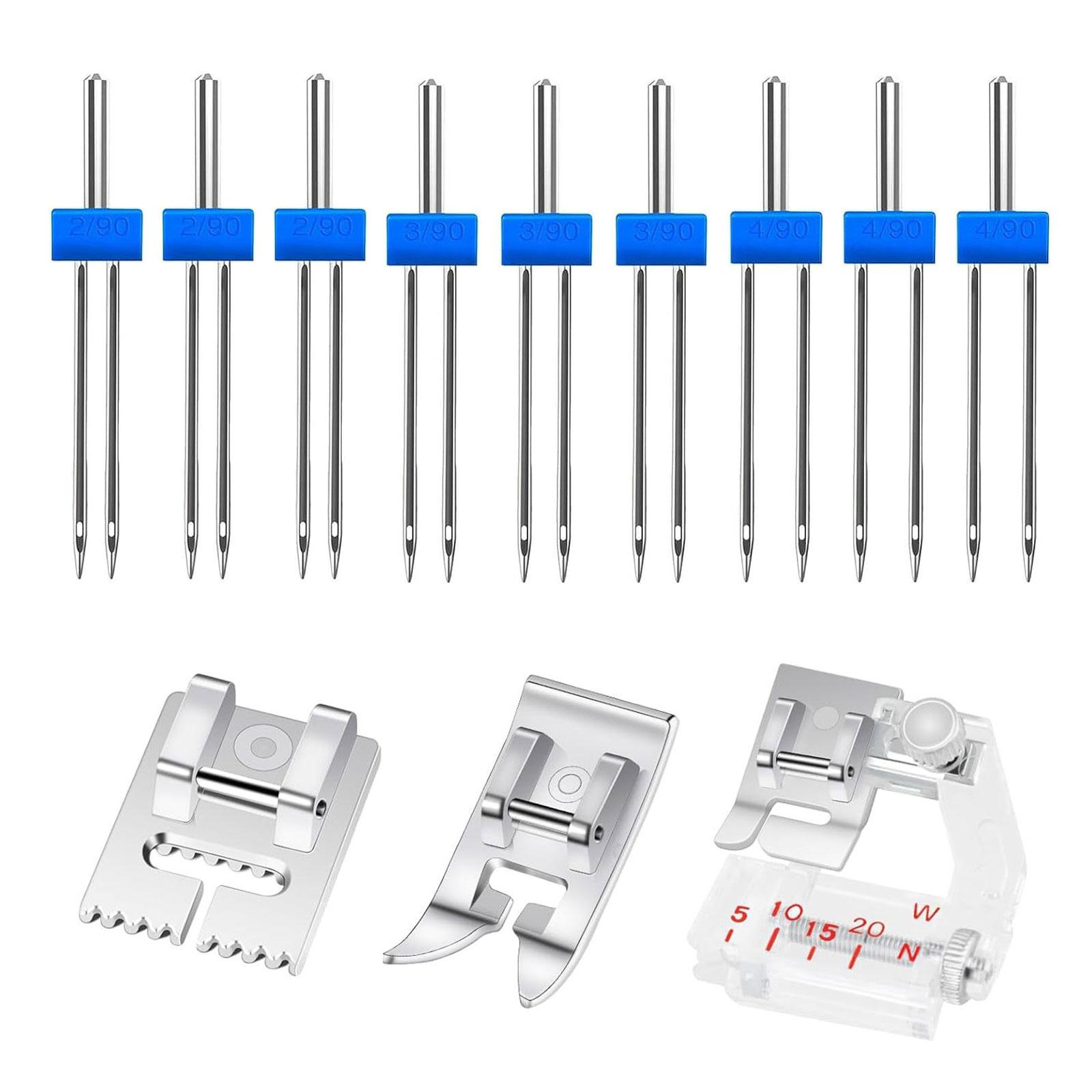 

9Pcs Sewing Machine Twin Needle And 3 Sewing Presser Foot Set For Household Sewing Machine 2/90 3/90 4/90 Twin Needle