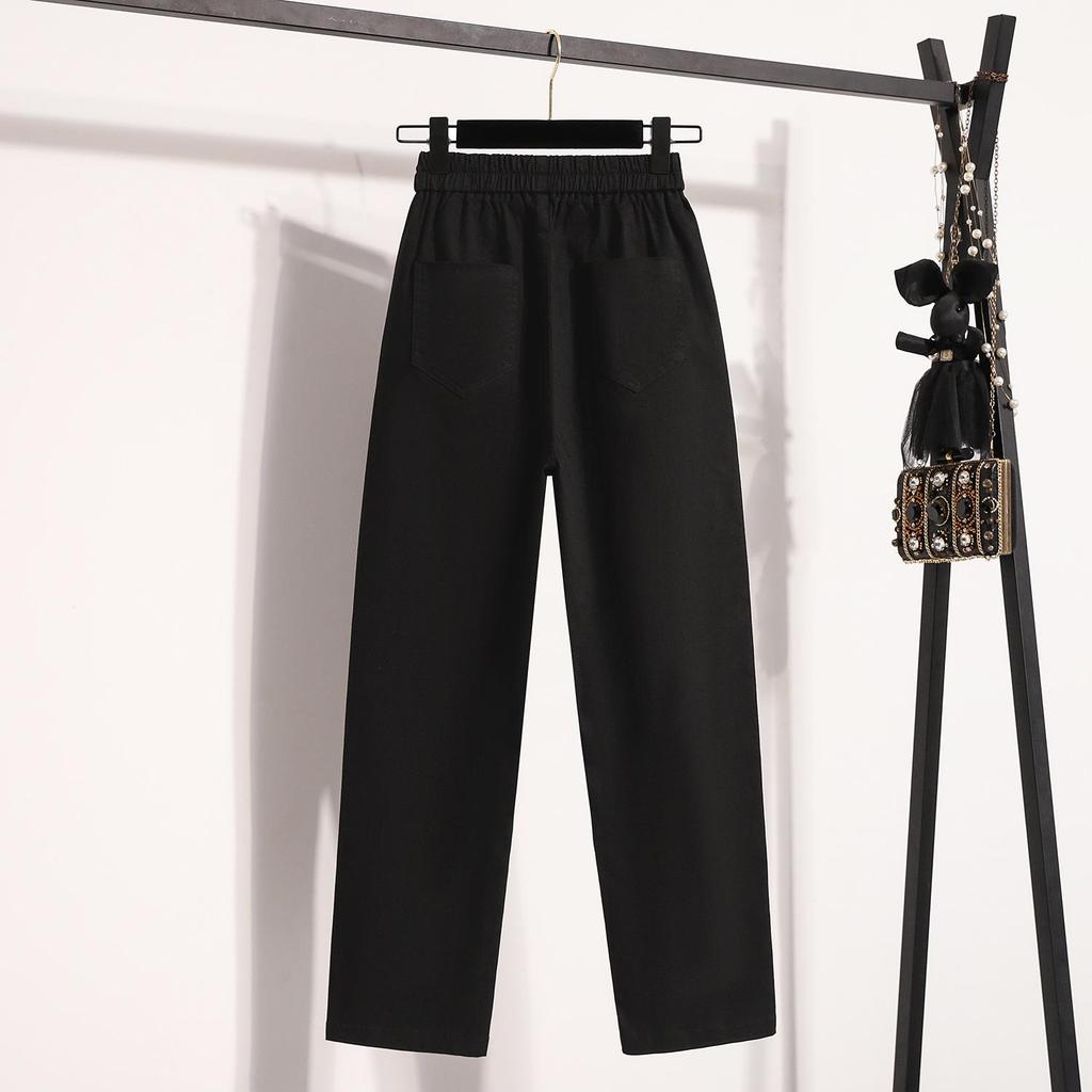 Women Plus Size Long Pants Elastic High Waist Straight Leg Pants