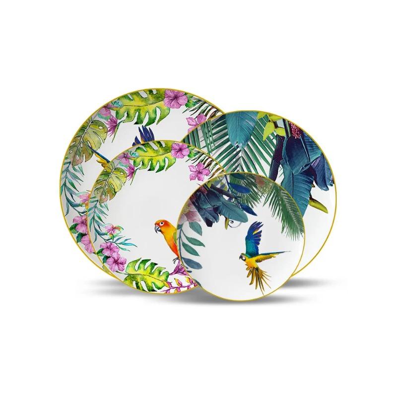 Ceramic Overglazed Color Figure Tableware Set Hand Painted Parrot Household Dinner Plate Steak Plate Coffee Set Set