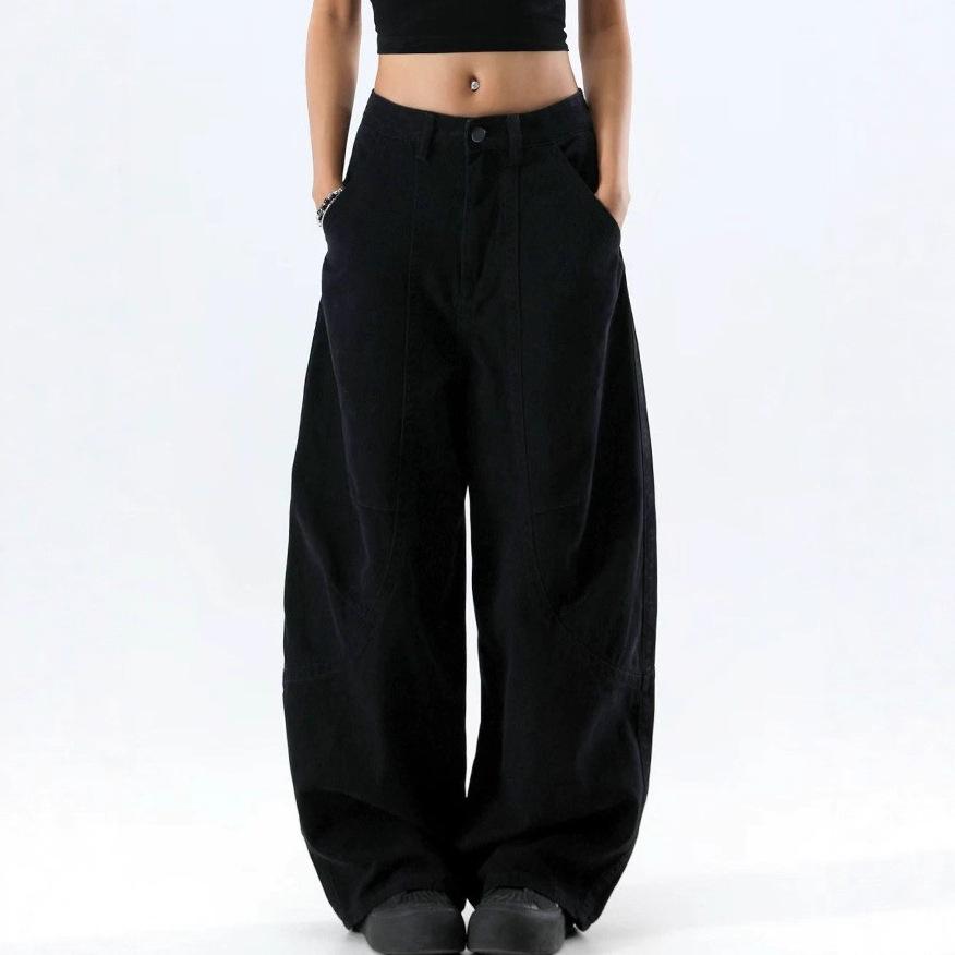 American black loose scimitar jeans women's summer new low-rise thin and drape wide-leg pants