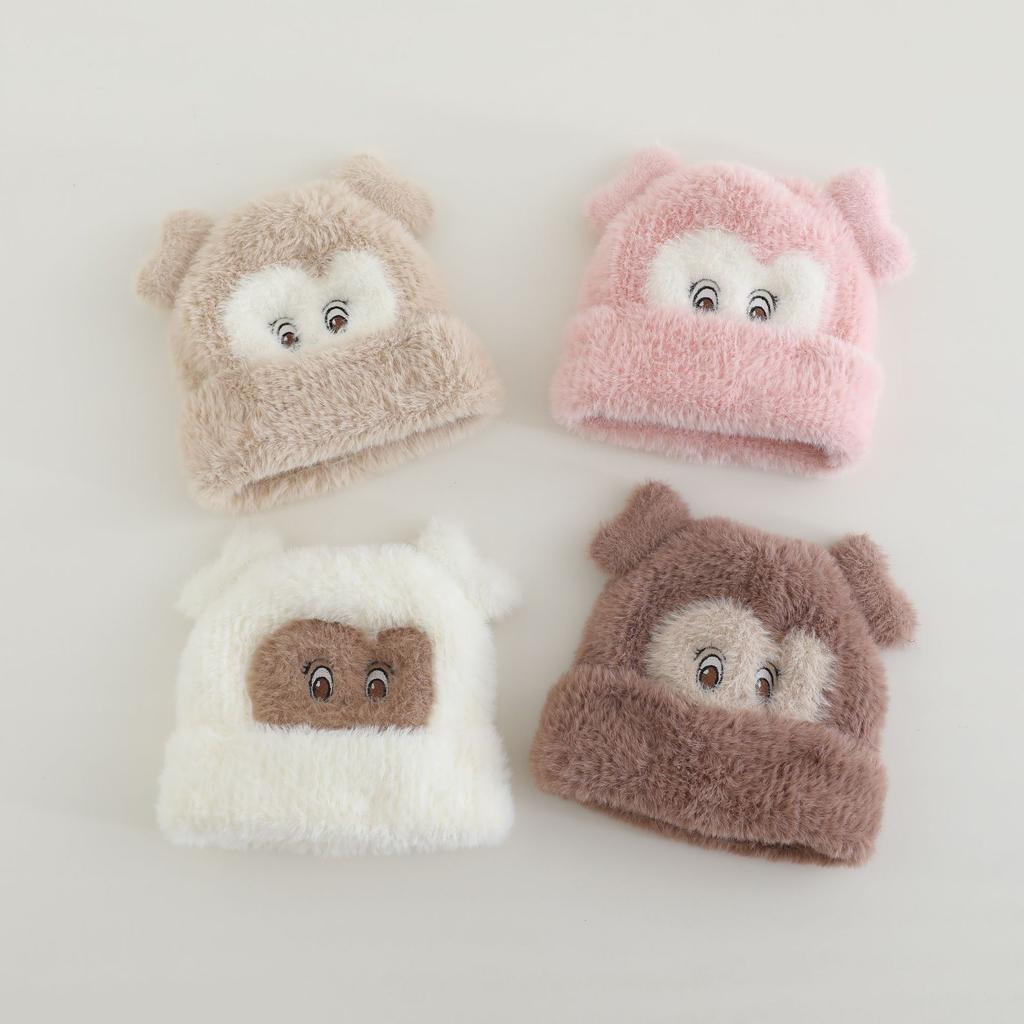 Cute Cute Little Bear for Middle-aged Children Doll Pattern Peach Heart Knitted Hat for Women Autumn and Winter New Product Warm and Thickened