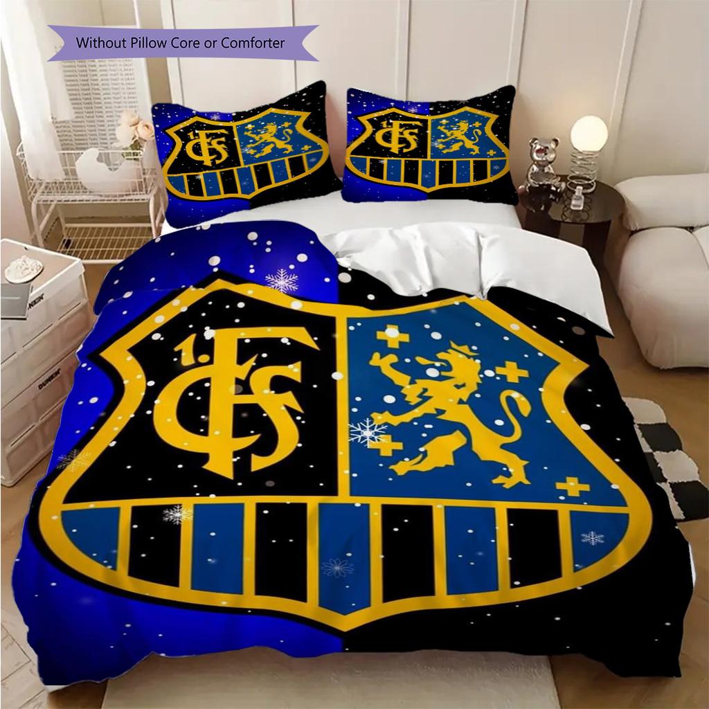 Blue Yellow Football Emblem Three-piece set (1 * duvet cover + 2 * pillowcase, without core) 2D Flat Bedding set Christmas birthday gift