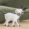Modern Home Tabletop Accents Nordic Minimalist Resin Reindeer Figurine with Knitted Scarf, Cute Healing Deer Statue, Matte White Whimsical Animal